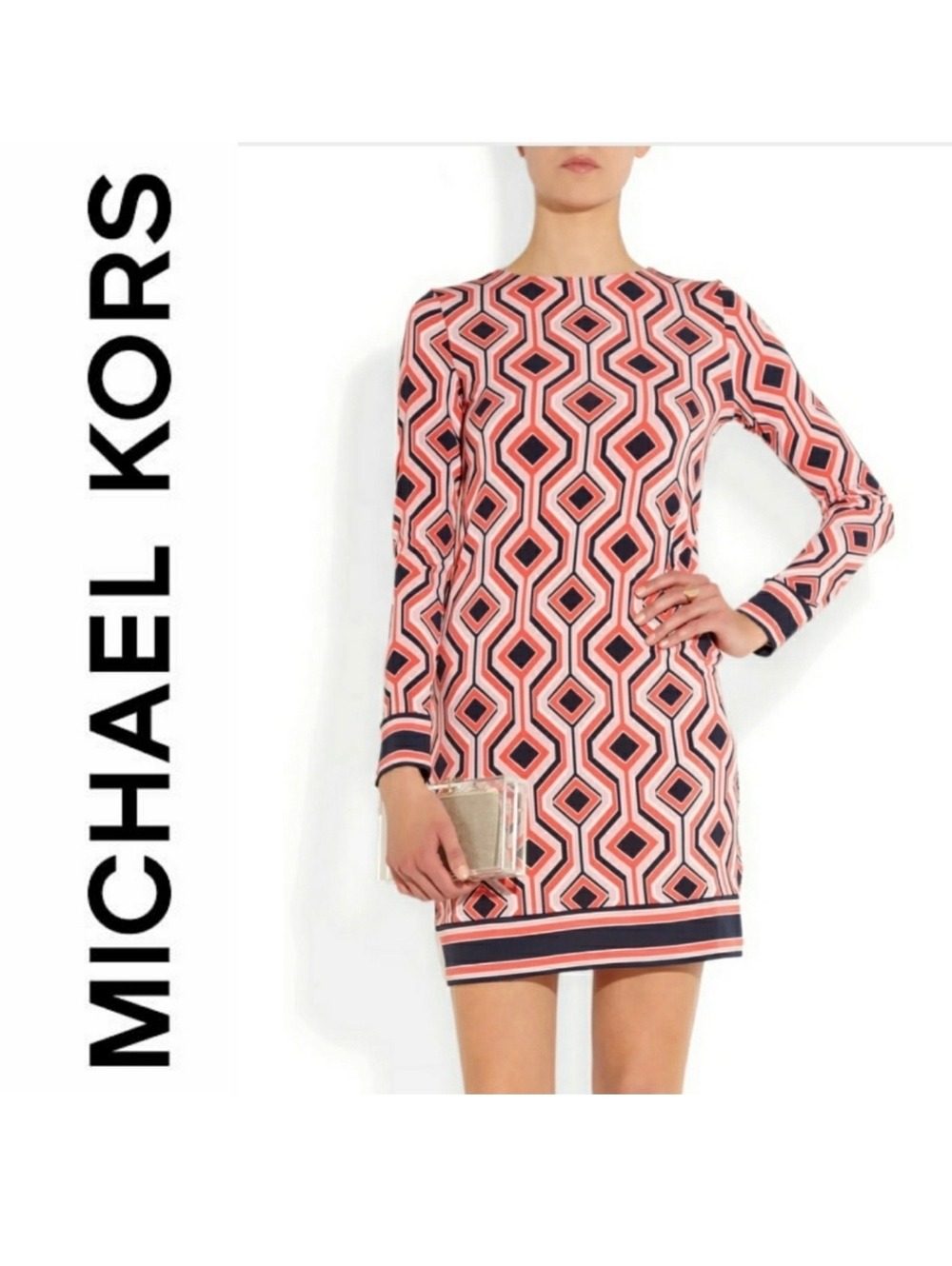 Michael Kors Geometric Print Long Sleeve Mini Dress Size PM